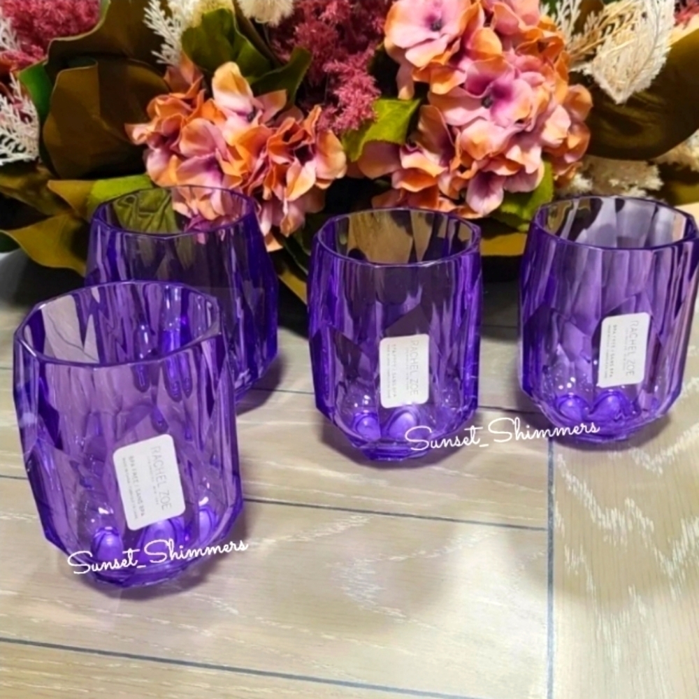 RACHEL ZOE 4pc PURPLE ACRYLIC Crystal TUMBLER Cup Drink GLASS Set NEW